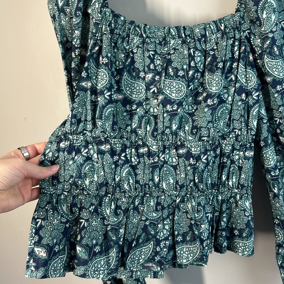 NWOT Boden Ruched Waist Peplum Long Sleeve Cotton Deep Sea Paisley Size 8 - Picture 12 of 12